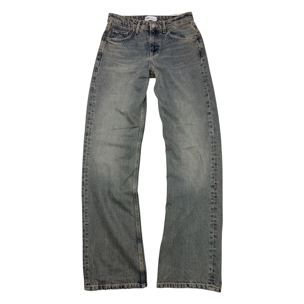 Zara Womens Wide Leg Mid Rise Full Length Jeans Blue Denim Size 4 26 6688/328